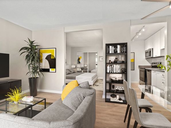 Open-plan studio apartment layout with modern design